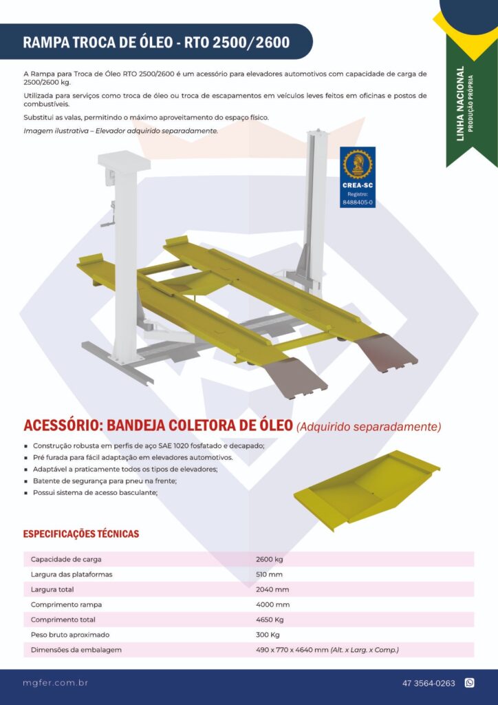 RAMPA TROCA DE OLEO - RTO 2500-2600